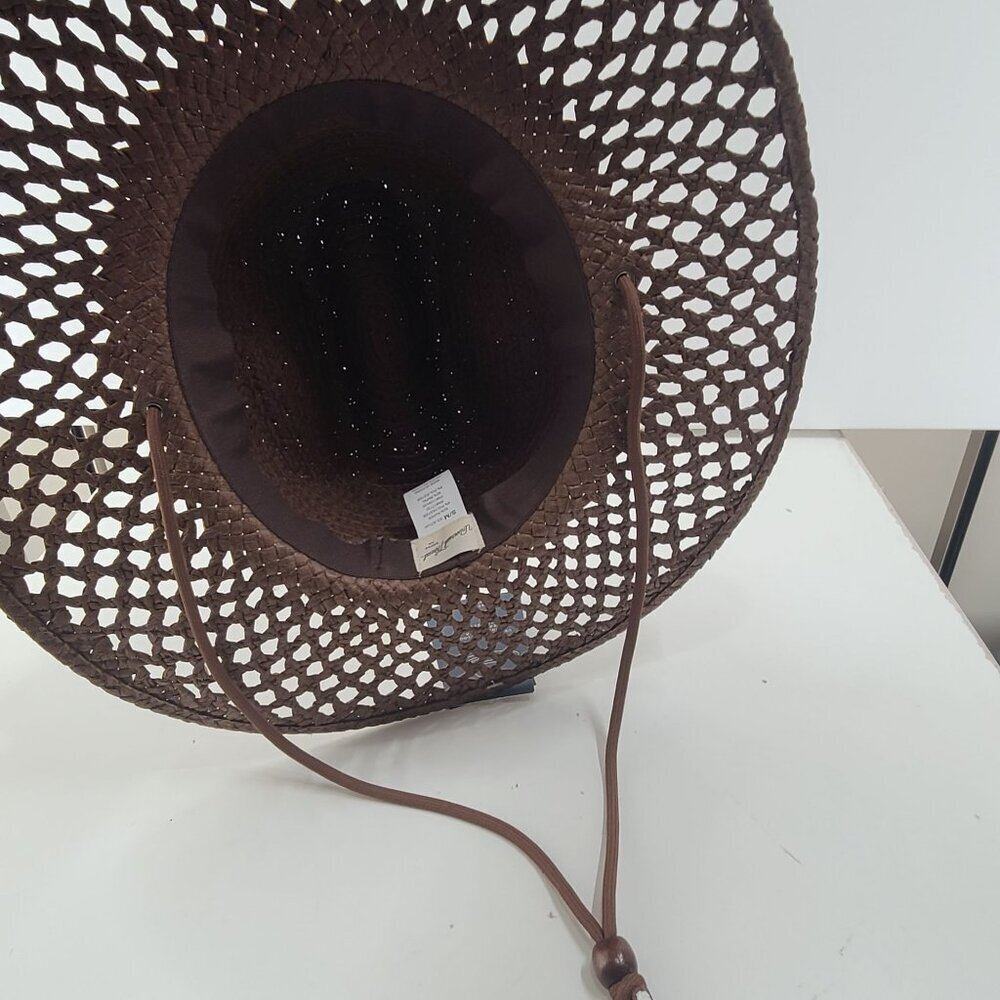 Universal Thread NWT Paper Hand Woven Braided Rancher Hat Open Hole Pattern Boho - Picture 7 of 9